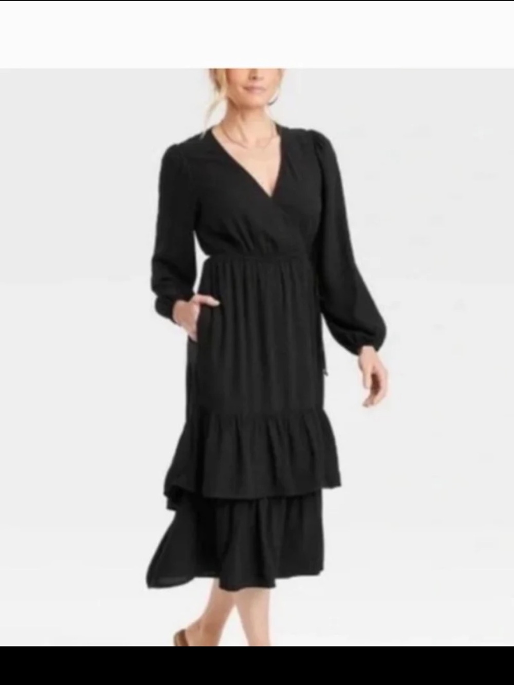 Knox Rose Black Long-Sleeve Tiered Midi Dress